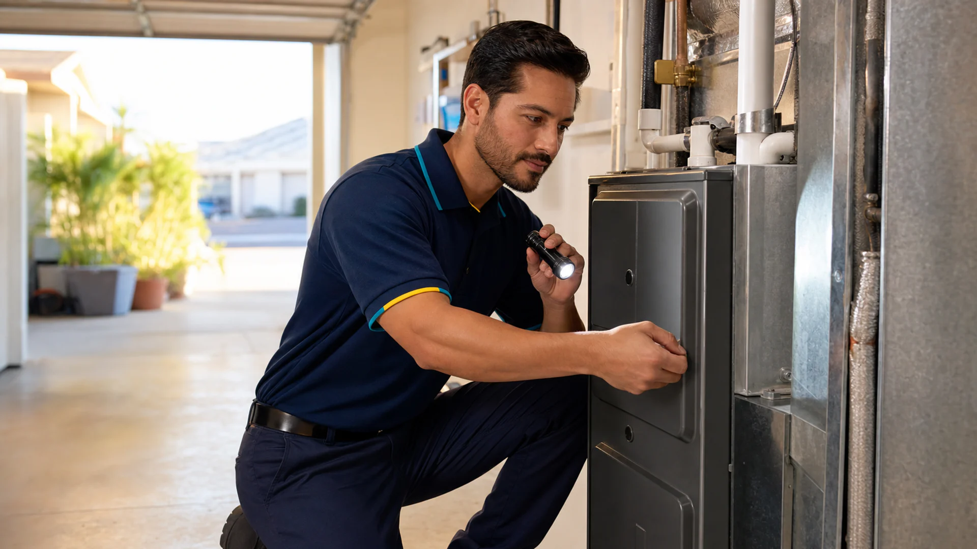 Gladly Heating & Air technician evaluating a residential heating system.